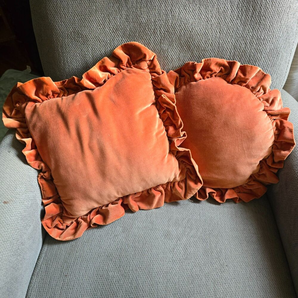 Set of Two Vintage Handmade Velvet Throw Pillows
